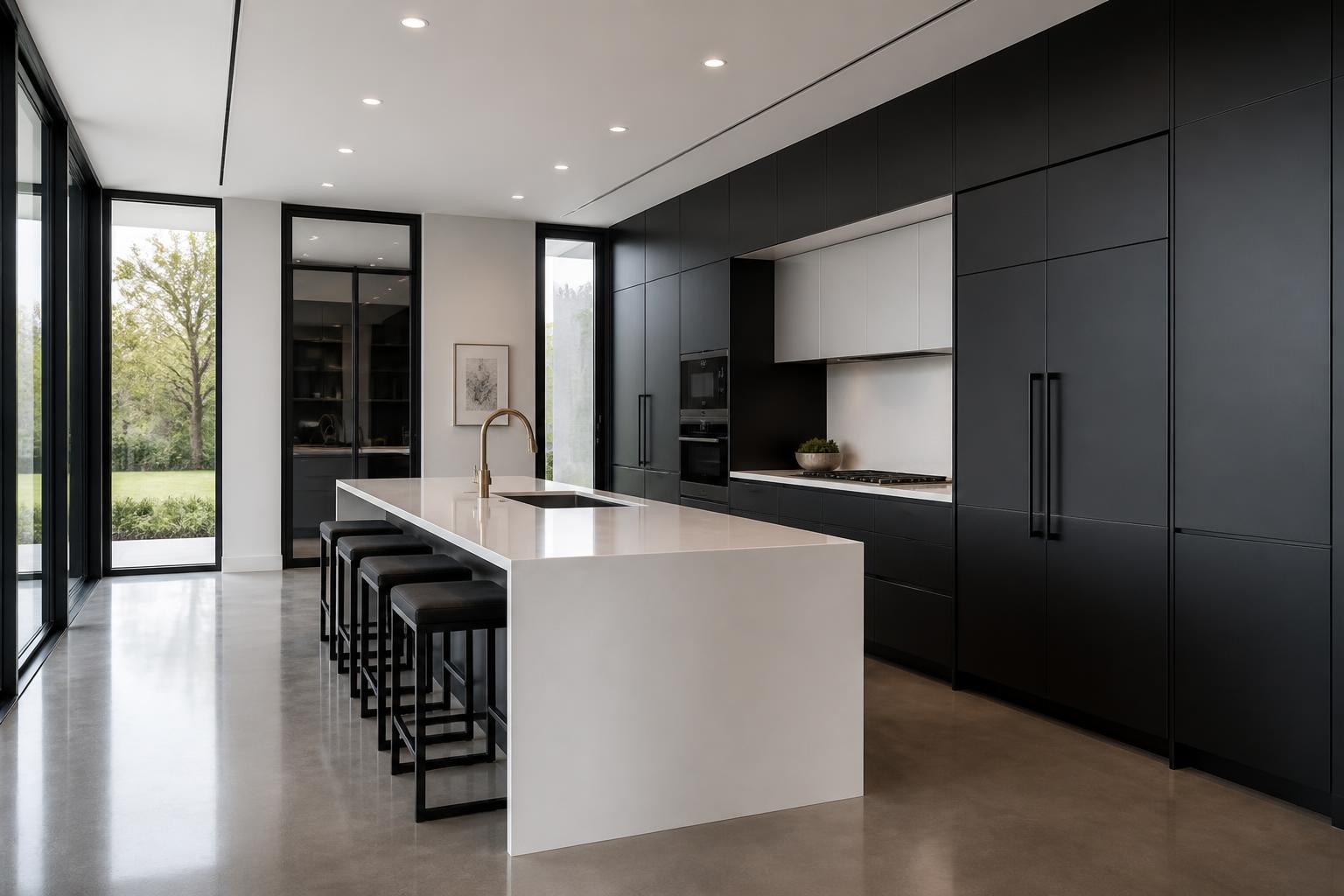 Modern matte black kitchen with slim shaker cabinets